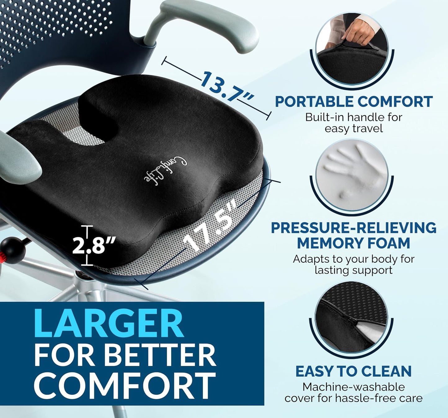 ComfiLife Premium Gel & Memory Foam Seat Cushion ‰ÛÒ Doctor Recommended Office Chair Cushion, Car Seat Cushion ‰ÛÒ Chair Cushions for Back & Sciatica Pain Relief ‰ÛÒ Seat Cushions for Office & Desk (Black)