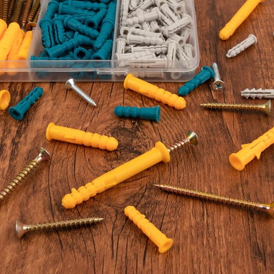 KURUI Drywall Anchors and Screws Assortment Kit 270PCS, 135 Plastic Dry Wall Expansion Anchors and 135 Phillips Flat Head Wood Screws, 5 Sizes Wall Hanging Kit for Art Decor, Replaces Picture Nails