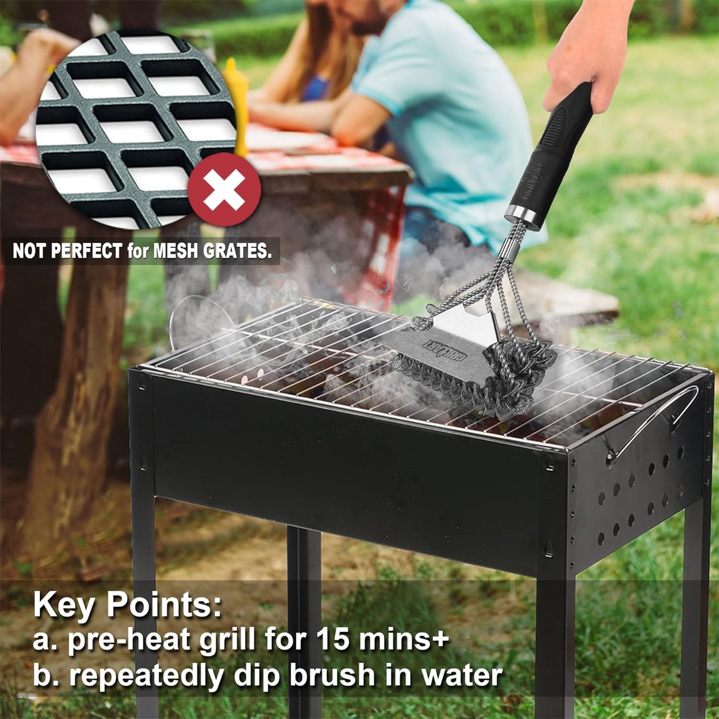 Grill Brush and Scraper Bristle Free ‰ÛÒ Safe BBQ Brush for Grill ‰ÛÒ 18'' Stainless Grill Grate Cleaner - Safe Grill Accessories for Porcelain/Weber Gas/Charcoal Grill ‰ÛÒ Gifts for Grill Wizard