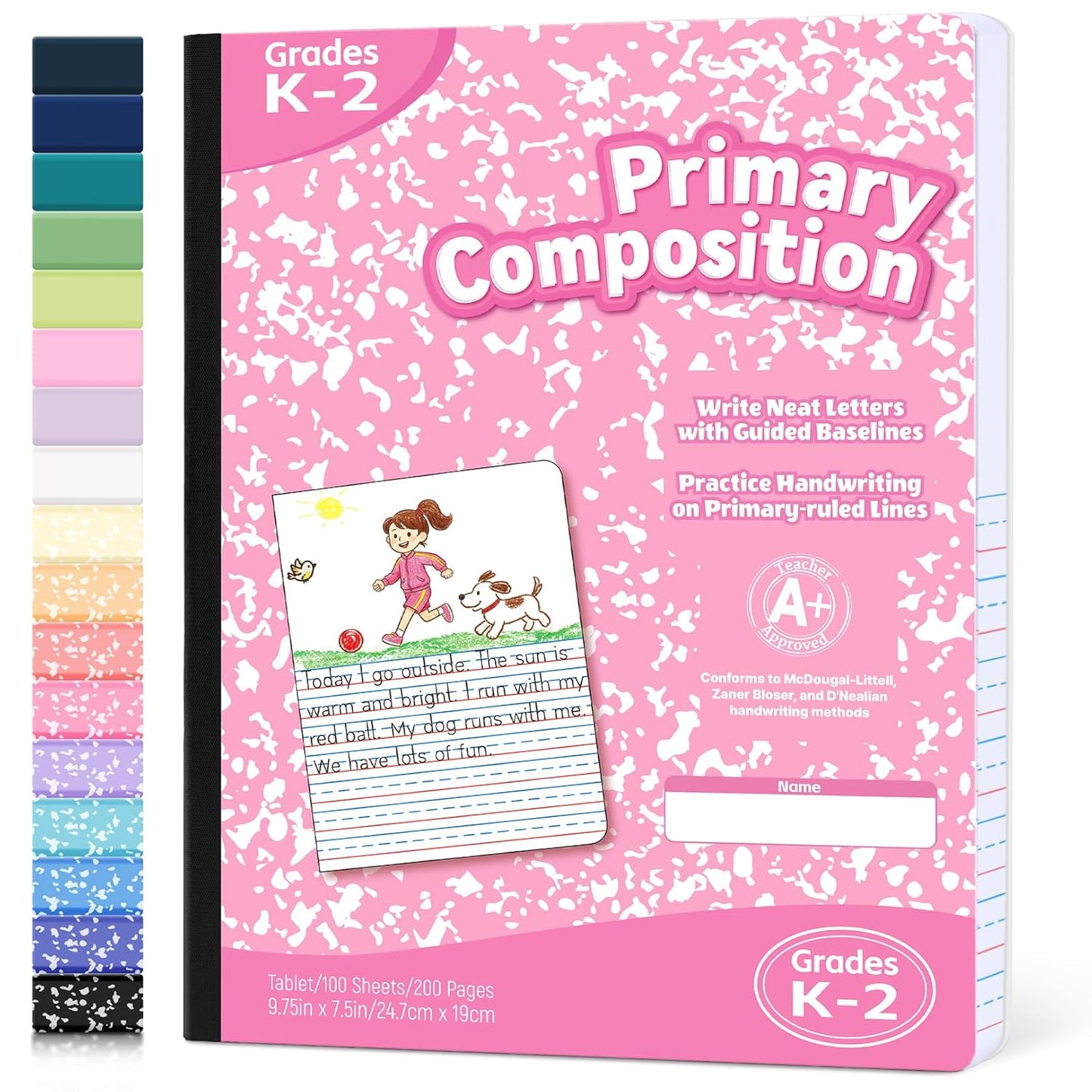 Forvencer Primary Composition Notebook K-2, Primary Journal Draw and Write | Half Page Composition Notebook, Primary Ruled Paper Grades K-2 and Kindergarten, 200 Pages/100 Sheets, 9.75 x 7.5 in , Pink