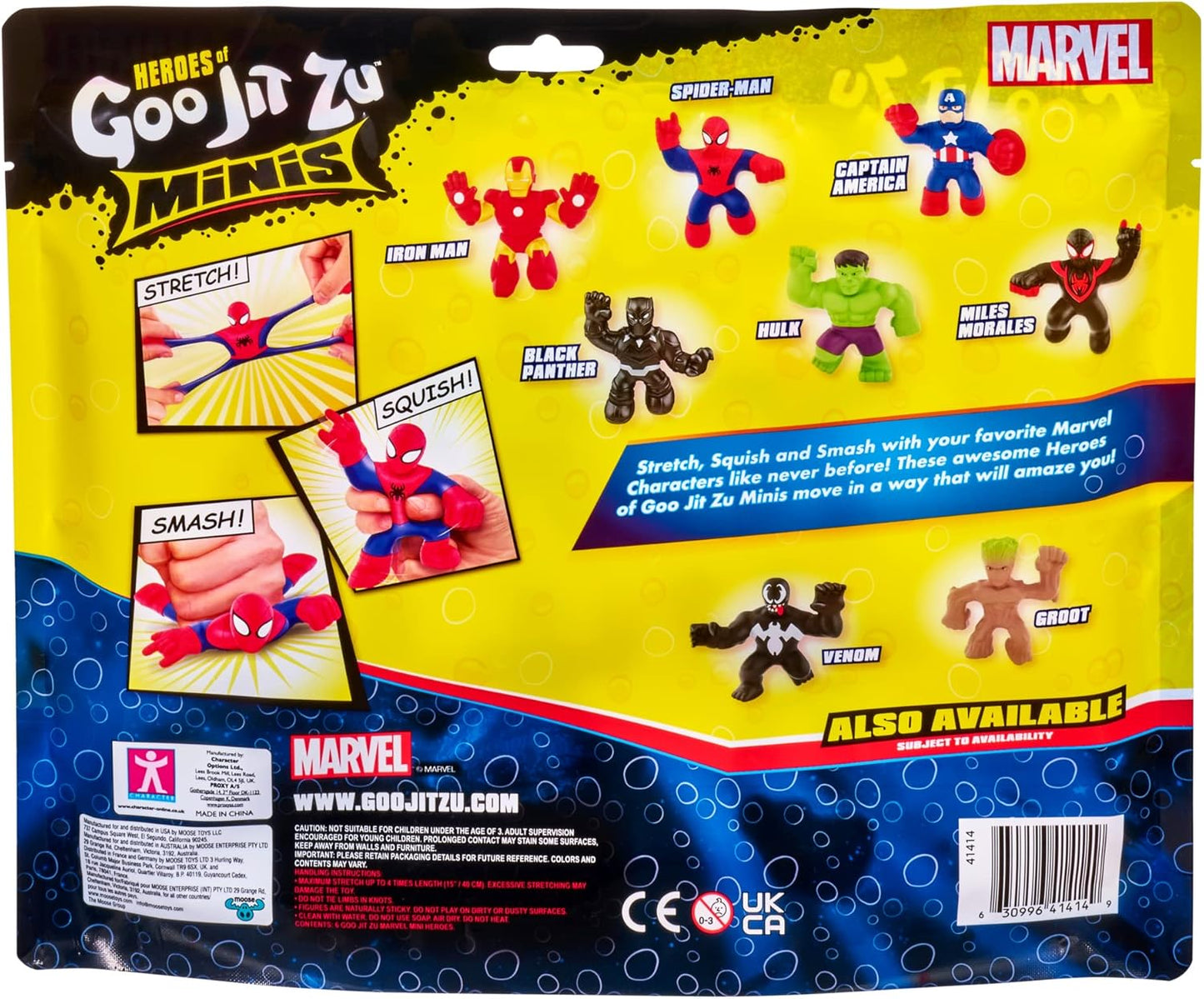 Heroes of Goo Jit Zu Marvel Mega Mini 6 Pack - Superhero Toys, Squishy, Stretchy, Gooey Mini Heroes - Ironman, Spider-Man, Captain America, Miles Morales, Hulk and Black Panther