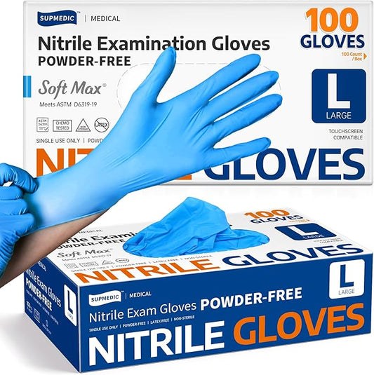 Supmedic Medical Soft Max‰ã¢ Nitrile Exam Gloves, 100 Count Latex-Free Powder-Free Non-Sterile Food Safe Disposable Glove, Blue
