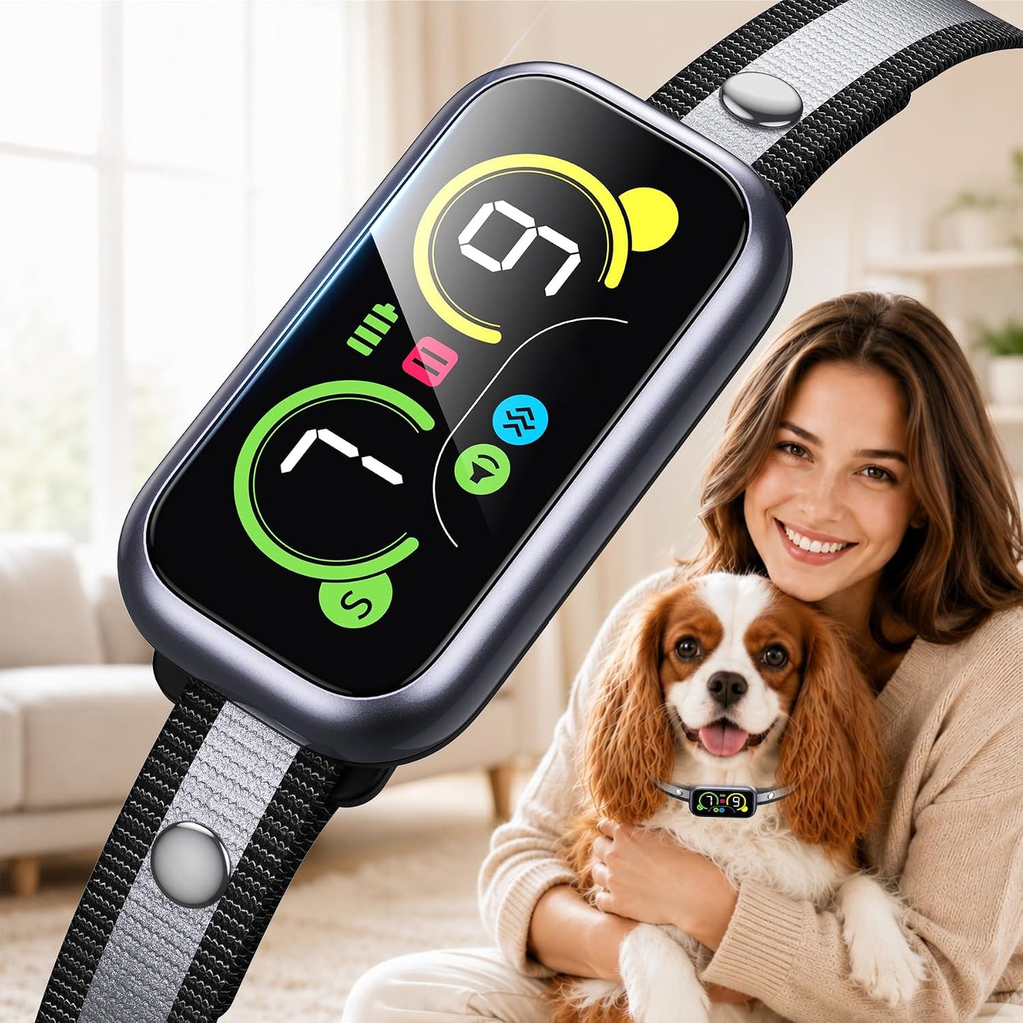 Smart Dog Bark Collar with Advanced Bark Detection, Anti Barking Devices with 4 Adjustable Modes & 7 Sensitivity, Rechargeable Barking Collar for Small Medium Large Dogs, IP67 Waterproof (1, Metalic)