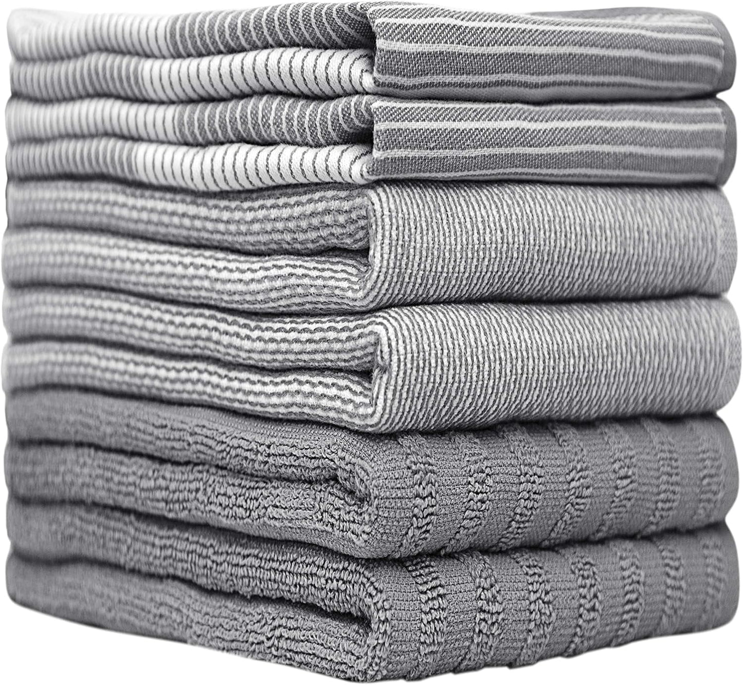 Premium Kitchen Towels (20‰۝x 28‰۝, 6 Pack) | Large Cotton Dish Towels | Flat & Terry Highly Absorbent Kitchen Linen Set with Hanging Loop | Gray