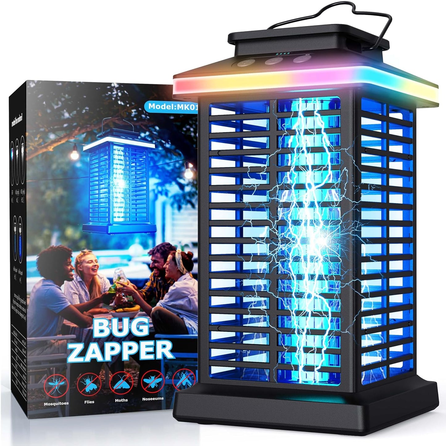 Bug Zapper Outdoor, Mosquito Zapper 3 in 1 Rechargeable Bug Zapper Outdoor with 5000mAh Battery & LED Night Light, 4000V Electric Fly Zapper for Outside,Patio,Backyard,Garden Black 01