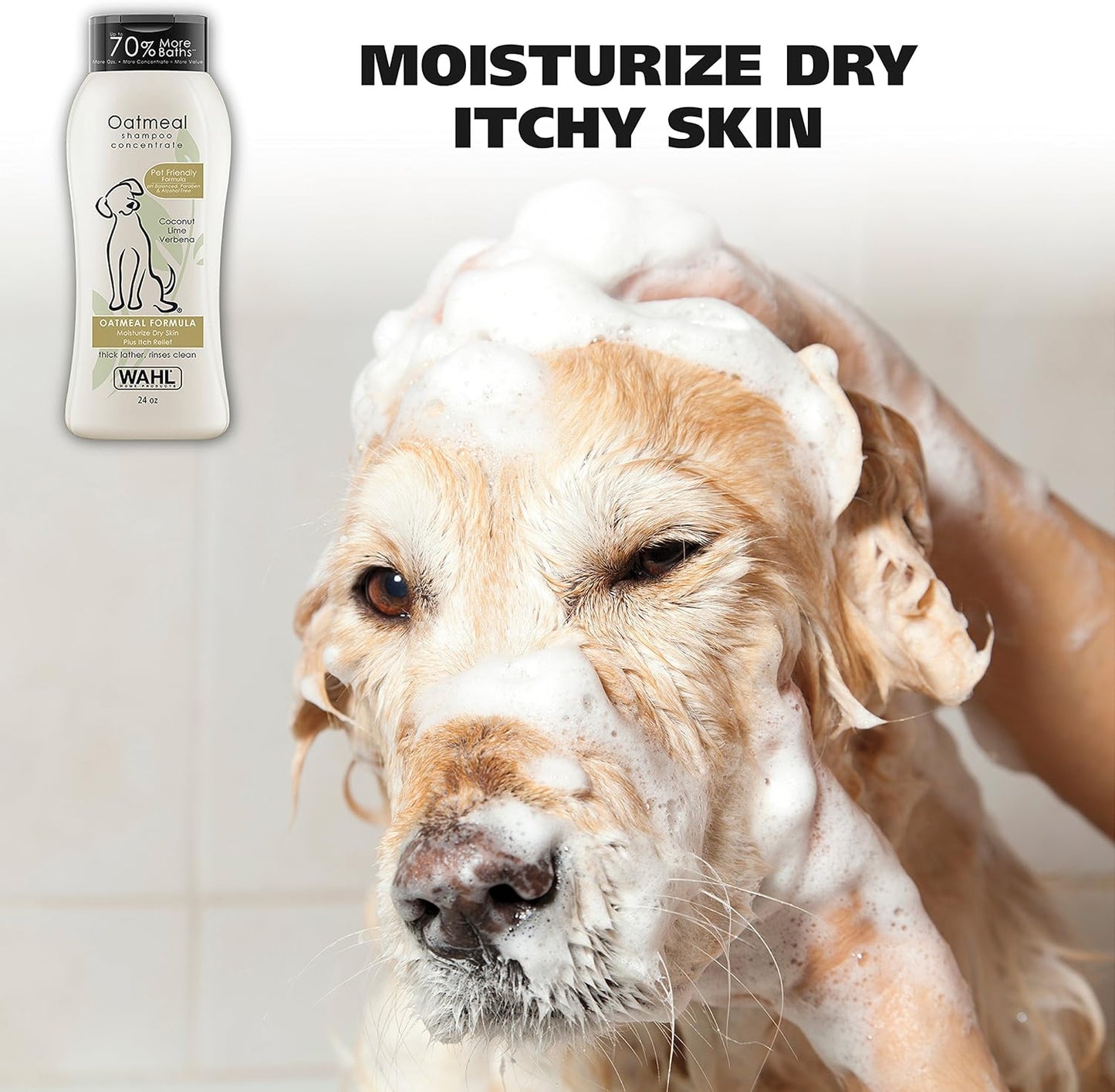 Wahl USA Dry Skin & Itch Relief Pet Shampoo for Dogs ‰ÛÒ Oatmeal Formula with Coconut Lime Verbena Scent & Pet Friendly Formula, 24 Oz - Model 820004A