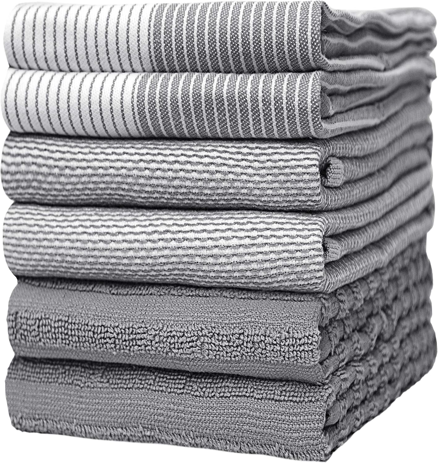Premium Kitchen Towels (20‰۝x 28‰۝, 6 Pack) | Large Cotton Dish Towels | Flat & Terry Highly Absorbent Kitchen Linen Set with Hanging Loop | Gray