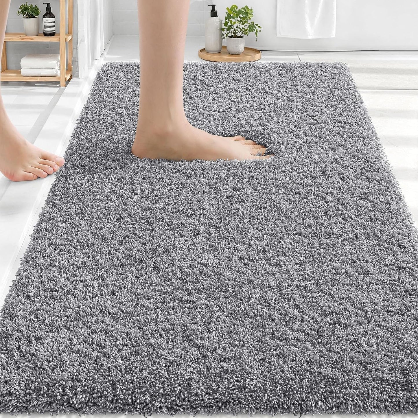 OLANLY Microfiber Bathroom Rugs 30x20, Soft Highly Absorbent Bath Mat, Grey | Quick‑Dry & Non‑Slip Bath Carpet, Machine Washable Plush Floor Mat for Bathroom, Shower, Sink, Home Decor Accessories