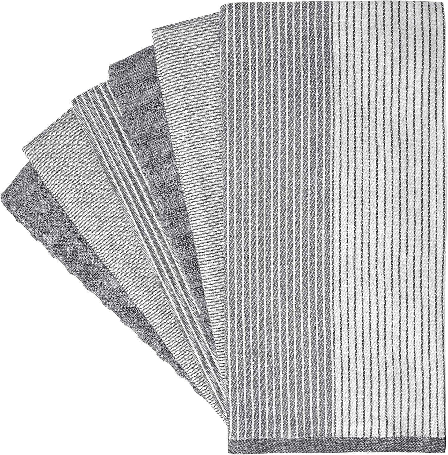 Premium Kitchen Towels (20‰۝x 28‰۝, 6 Pack) | Large Cotton Dish Towels | Flat & Terry Highly Absorbent Kitchen Linen Set with Hanging Loop | Gray